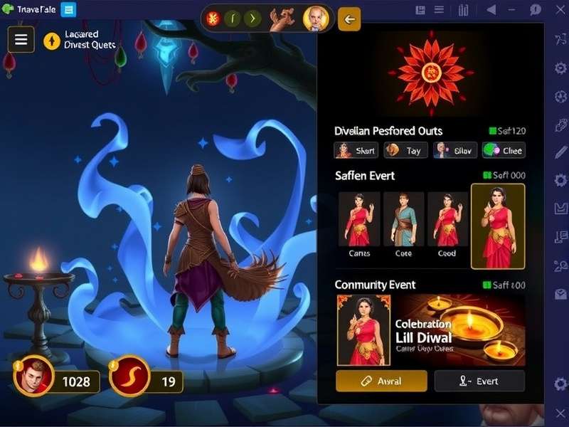 Saffron Realm Quests community event screenshot showing Diwali celebration
